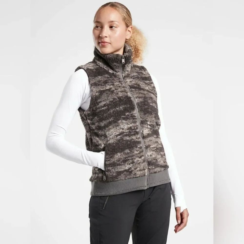 Athleta Gray Camo Fleece Zip Up Vest, Sz Xs